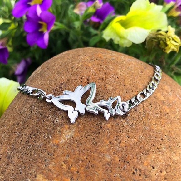 Stainless Steel Butterfly Pendant Bracelet Silver - Picture 2 of 5